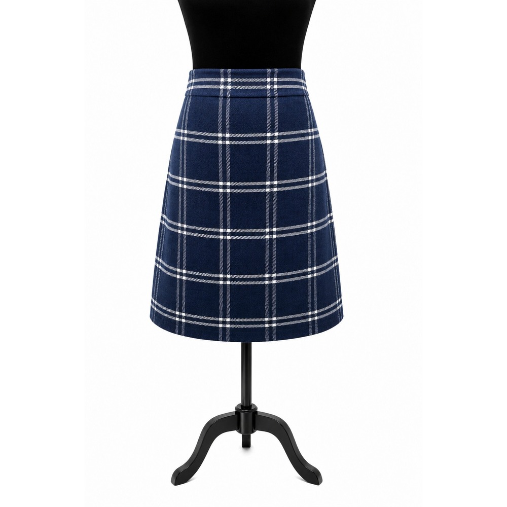 J Crew Womens Wool Blend Plaid A Line Skirt Size 6 Navy Blue Ivory Preppy
